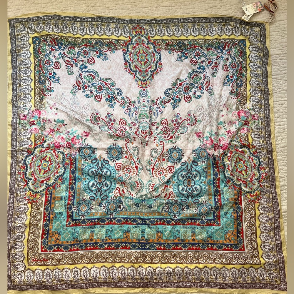 Johnny Was Silk Scarf NWT ! 12 Tassels!